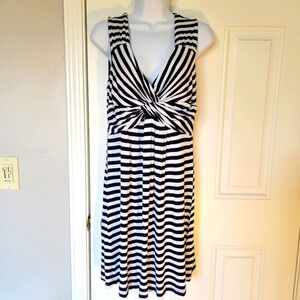 Boston Proper sleeveless navy and white striped dress with twist detail. Size M